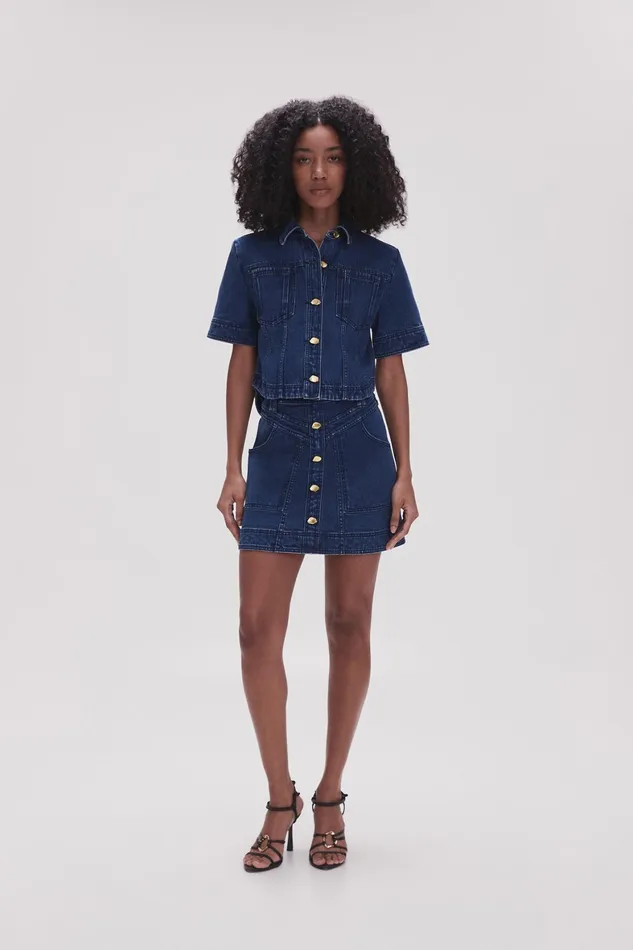 Aje May Denim Mini Skirt Dark Indigo Women Skirts