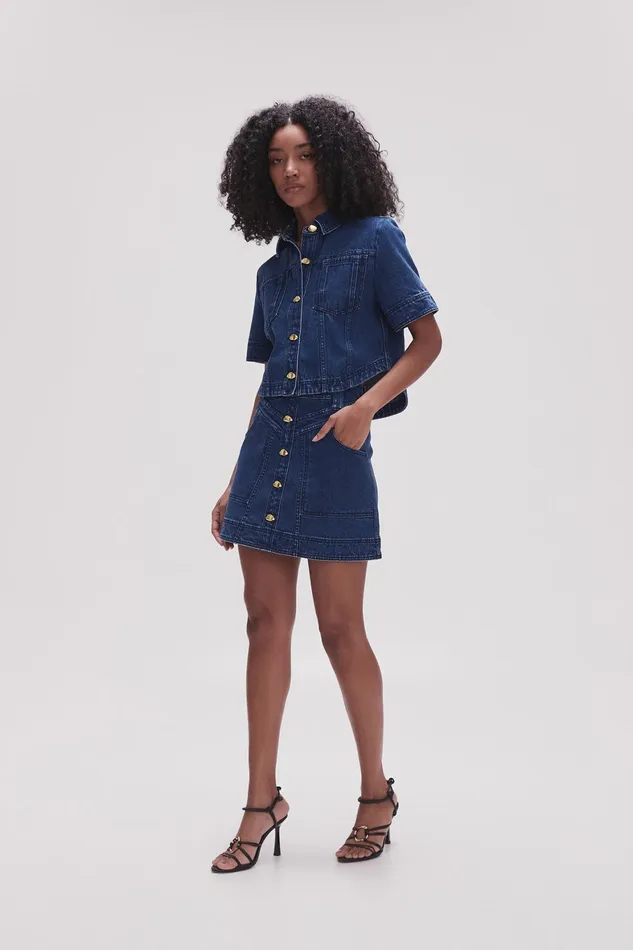 Aje May Denim Mini Skirt Dark Indigo Women Skirts