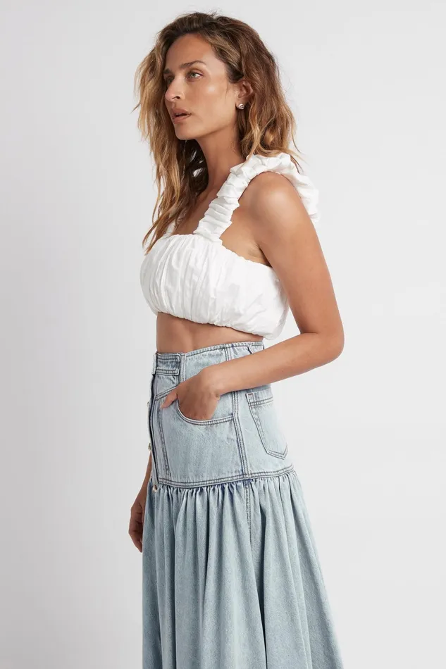 Aje Medina Ruched Cropped Top Ivory Women Tops