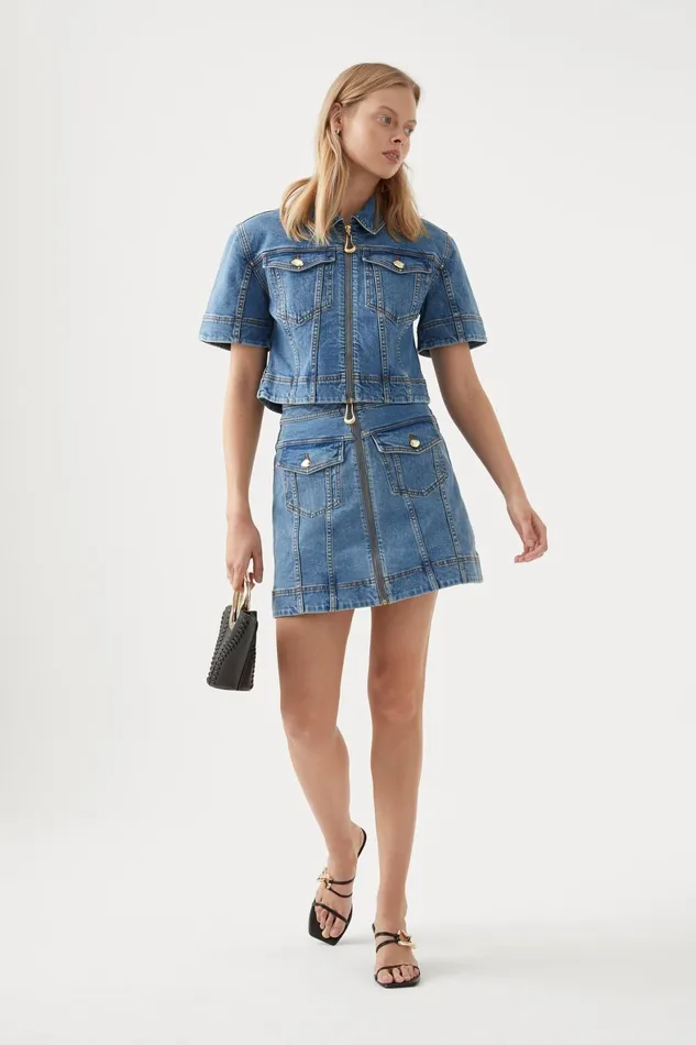 Aje Melody Denim Zip Mini Skirt 90039s Wash Women Skirts