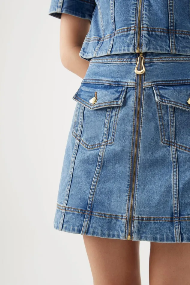 Aje Melody Denim Zip Mini Skirt 90039s Wash Women Skirts
