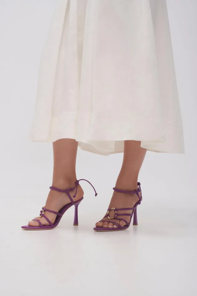 Aje Mirage Leather Strappy Heel Plum Purple Women Shoes
