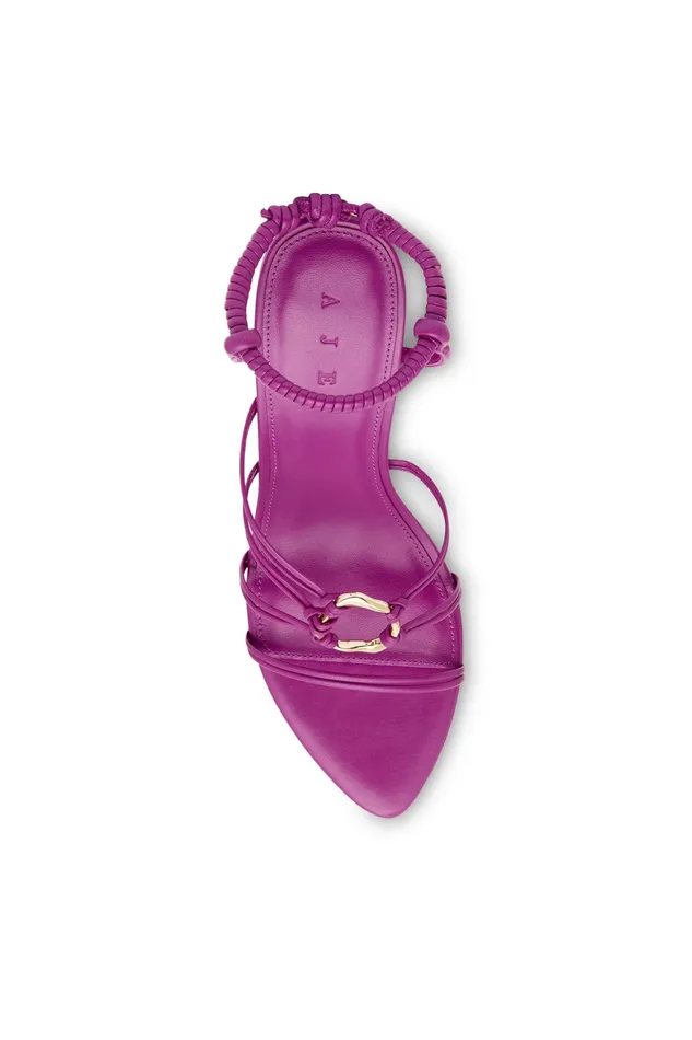 Aje Mirage Leather Strappy Heel Plum Purple Women Shoes