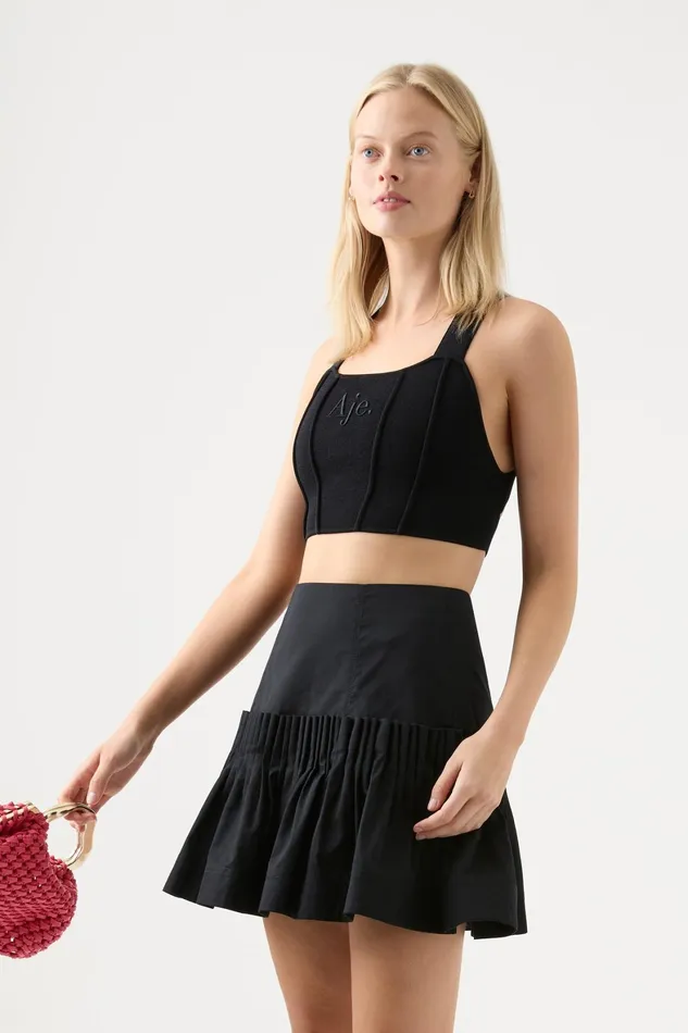 Aje Niki Pleated Mini Skirt Black Women Skirts