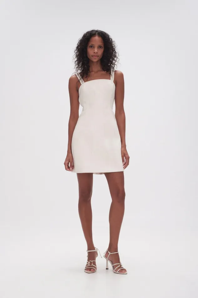 Aje Osa Braided Mini Dress Ivory Women Leather