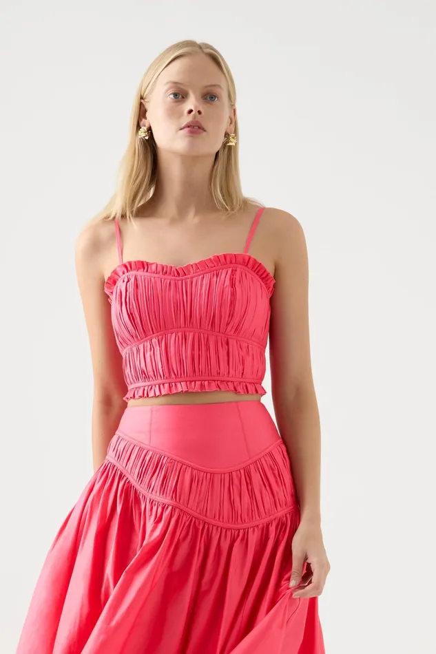 Aje Pepper Ruched Crop Bodice Rouge Pink Women Tops