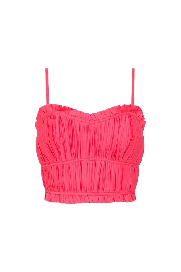 Aje Pepper Ruched Crop Bodice Rouge Pink Women Tops