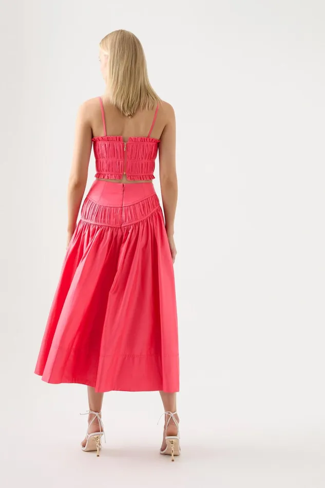 Aje Pepper Ruched Crop Bodice Rouge Pink Women Tops