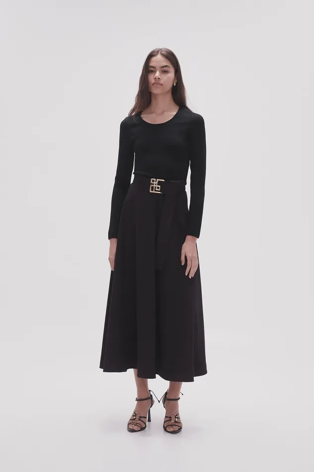Aje Perspective Belted Midi Skirt Black Women Skirts