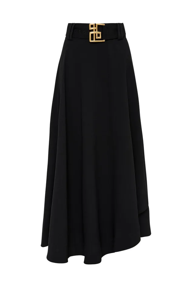Aje Perspective Belted Midi Skirt Black Women Skirts
