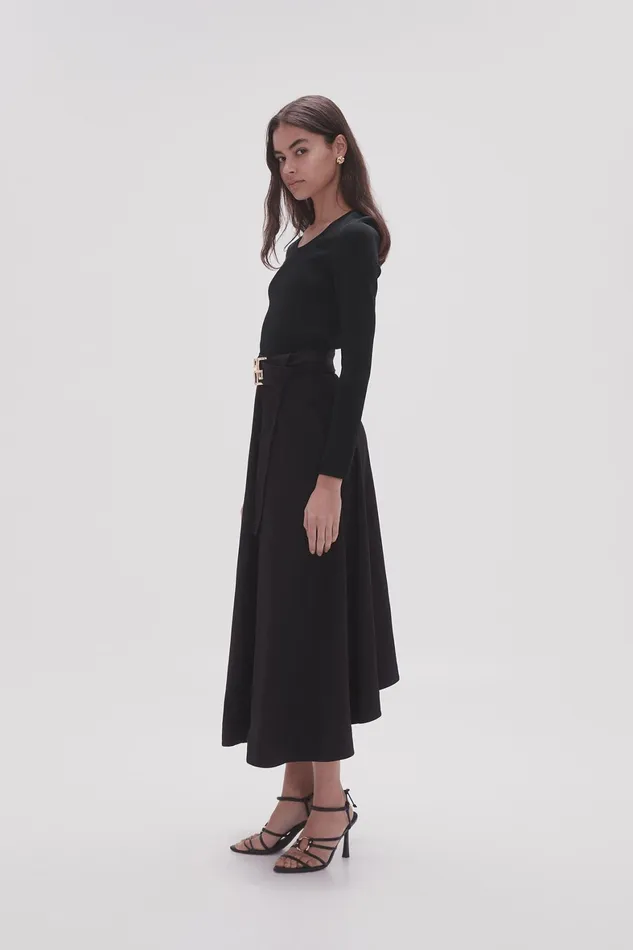 Aje Perspective Belted Midi Skirt Black Women Skirts