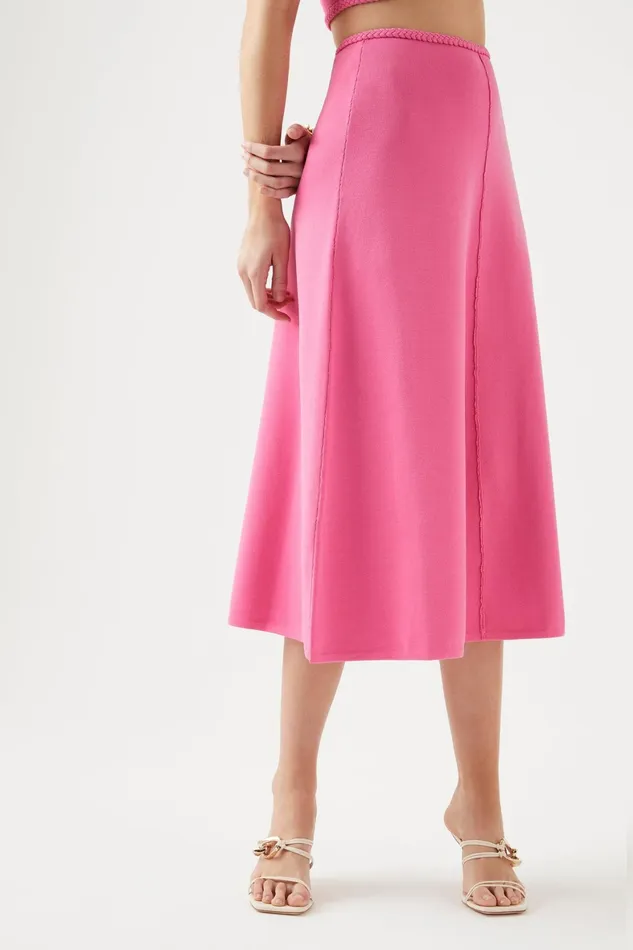 Aje Petal Knit Midi Skirt French Rose Pink Women Body and Crepe Knit