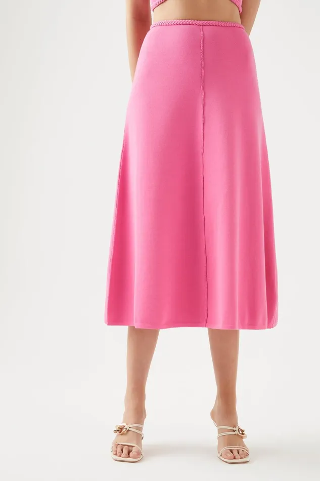 Aje Petal Knit Midi Skirt French Rose Pink Women Body and Crepe Knit