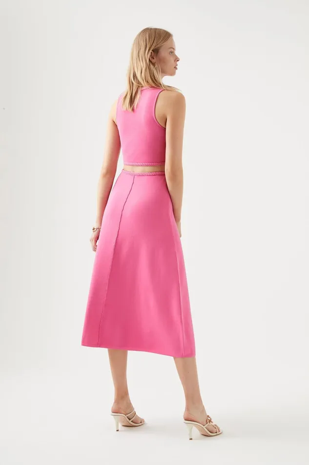 Aje Petal Knit Midi Skirt French Rose Pink Women Body and Crepe Knit