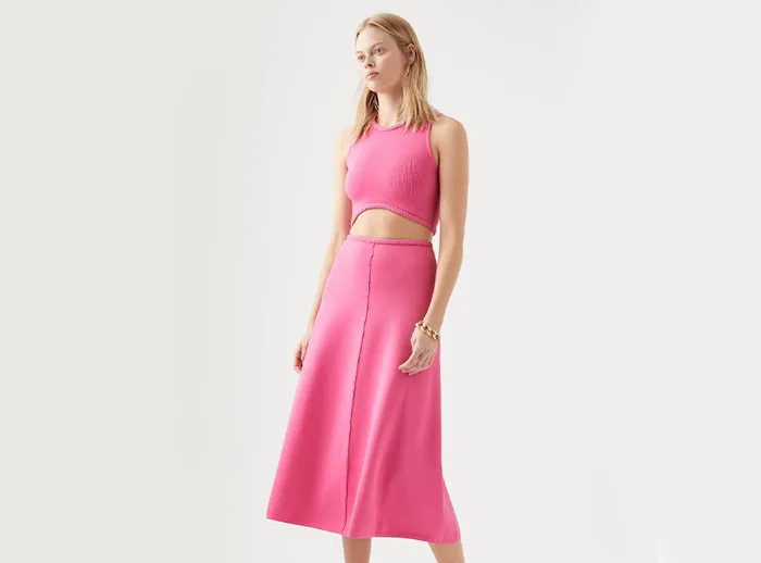 Aje Petal Knit Midi Skirt French Rose Pink Women Body and Crepe Knit