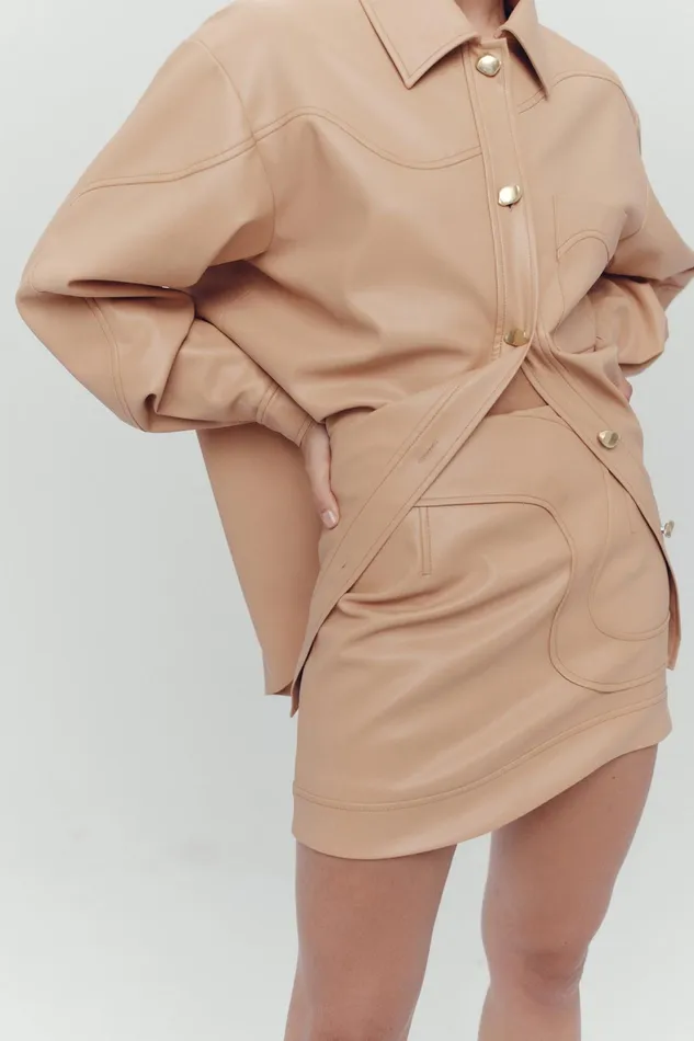 Aje Priscilla Scalloped Mini Skirt Sand Beige Women Skirts