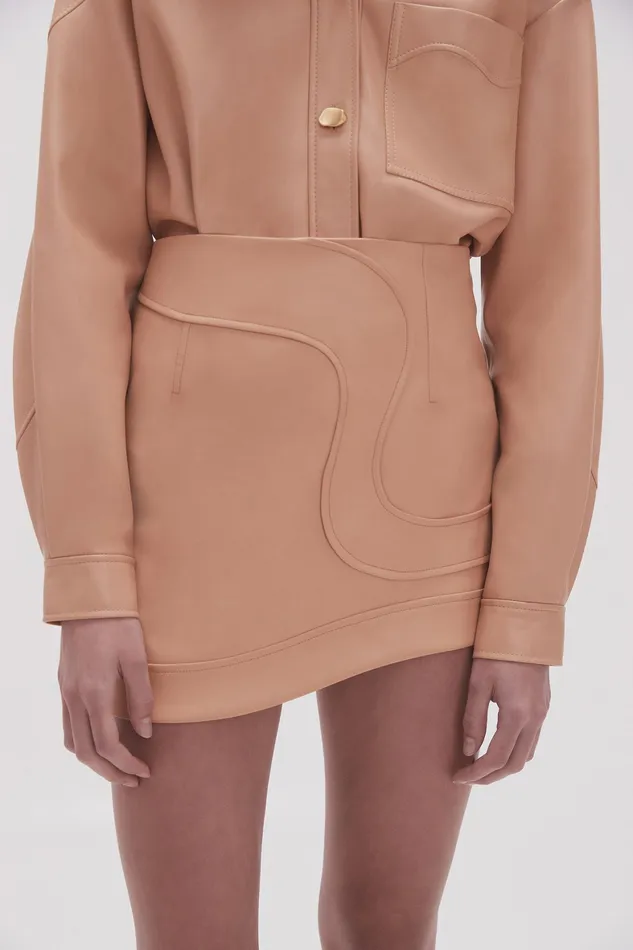Aje Priscilla Scalloped Mini Skirt Sand Beige Women Skirts