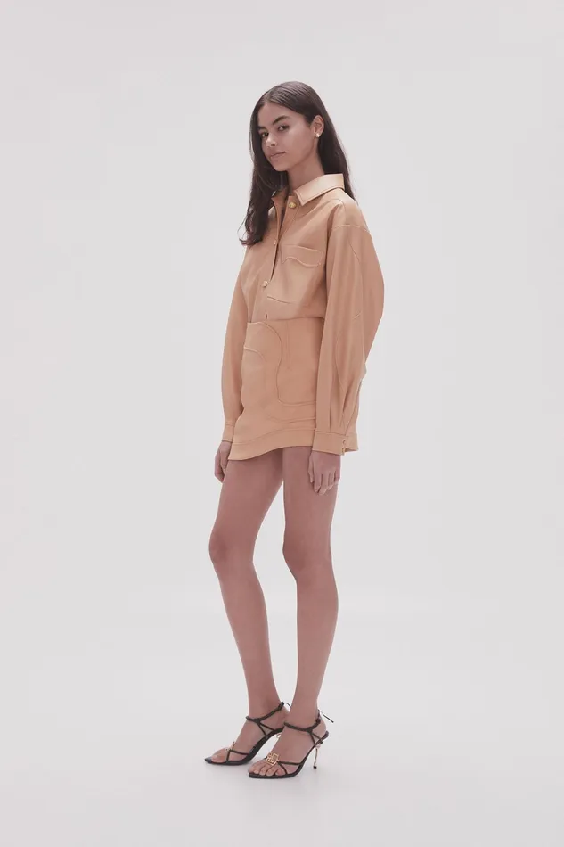 Aje Priscilla Scalloped Mini Skirt Sand Beige Women Skirts