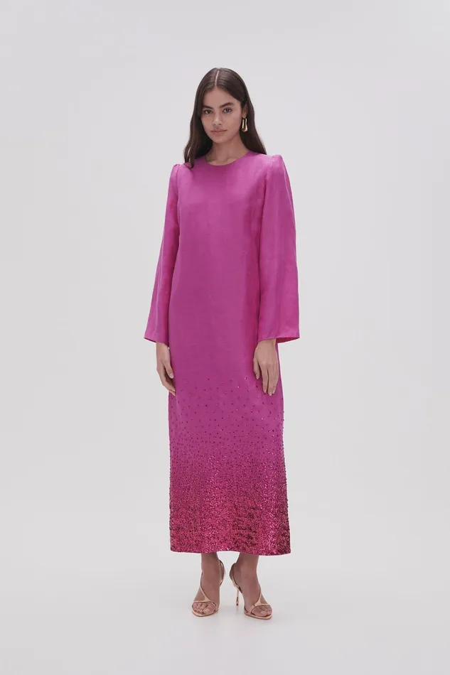 Aje Reflection Sequin Maxi Dress Deep Magenta Women Dresses