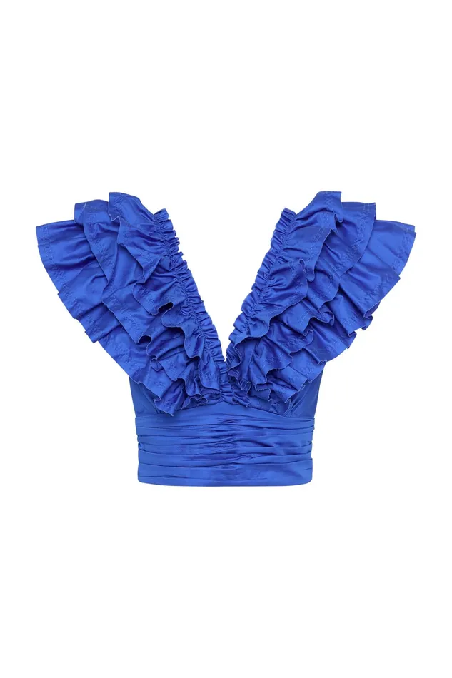Aje Rhythmic Frill Bodice Marine Blue Women Tops