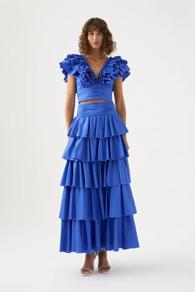 Aje Rhythmic Frill Bodice Marine Blue Women Tops