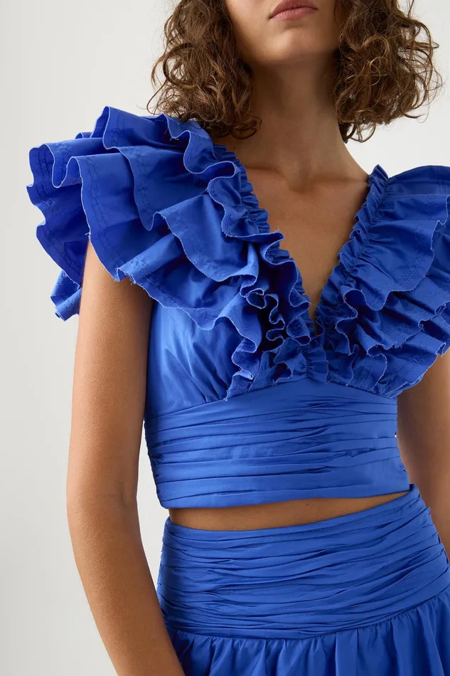 Aje Rhythmic Frill Bodice Marine Blue Women Tops