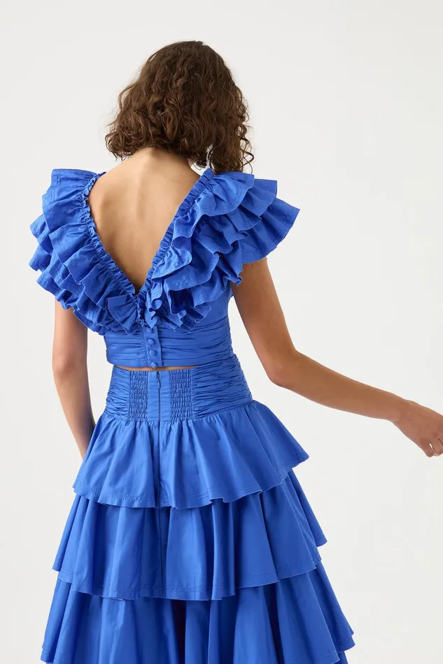 Aje Rhythmic Frill Bodice Marine Blue Women Tops