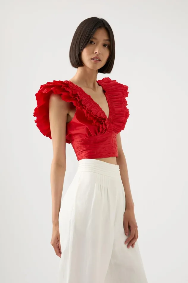 Aje Rhythmic Frill Bodice Scarlet Red Women Tops