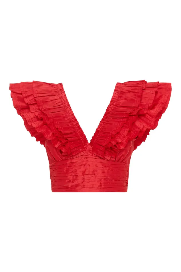 Aje Rhythmic Frill Bodice Scarlet Red Women Tops