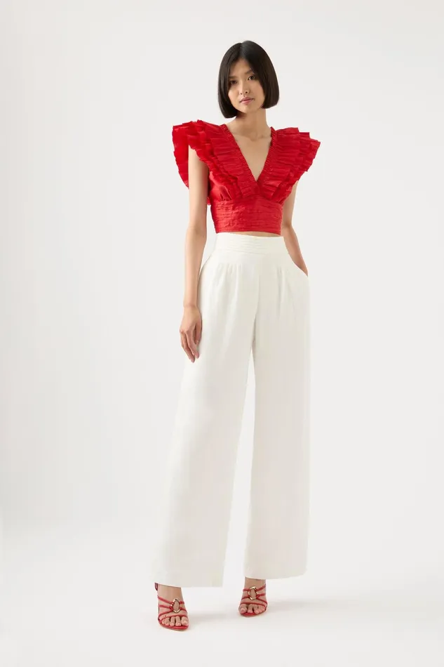 Aje Rhythmic Frill Bodice Scarlet Red Women Tops