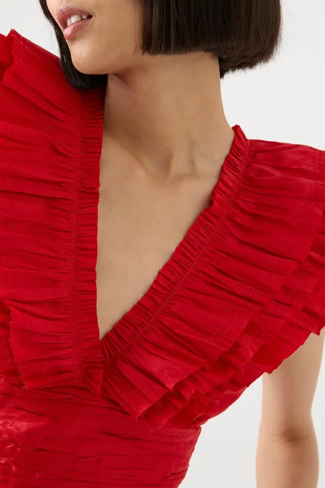 Aje Rhythmic Frill Bodice Scarlet Red Women Tops