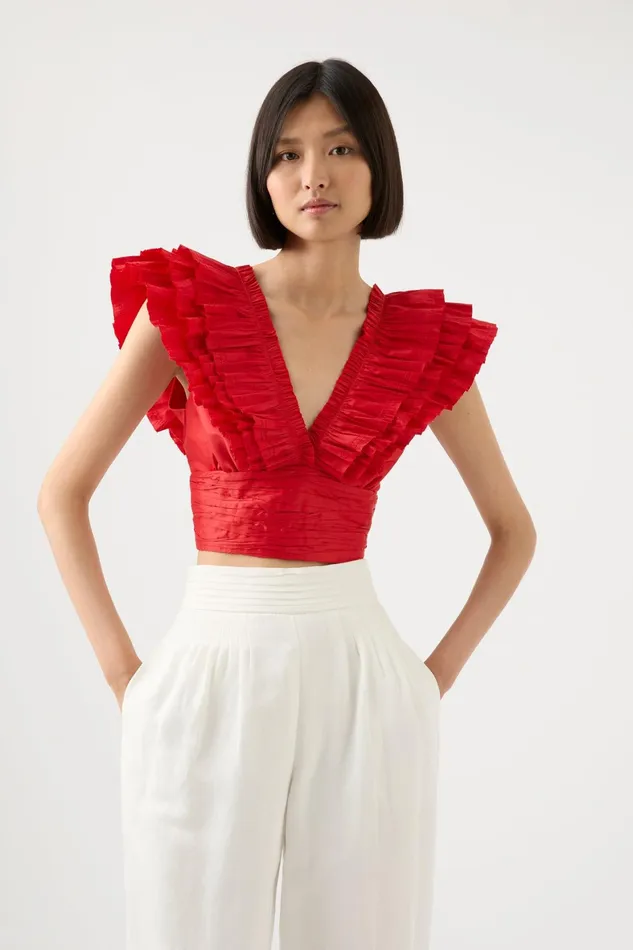 Aje Rhythmic Frill Bodice Scarlet Red Women Tops