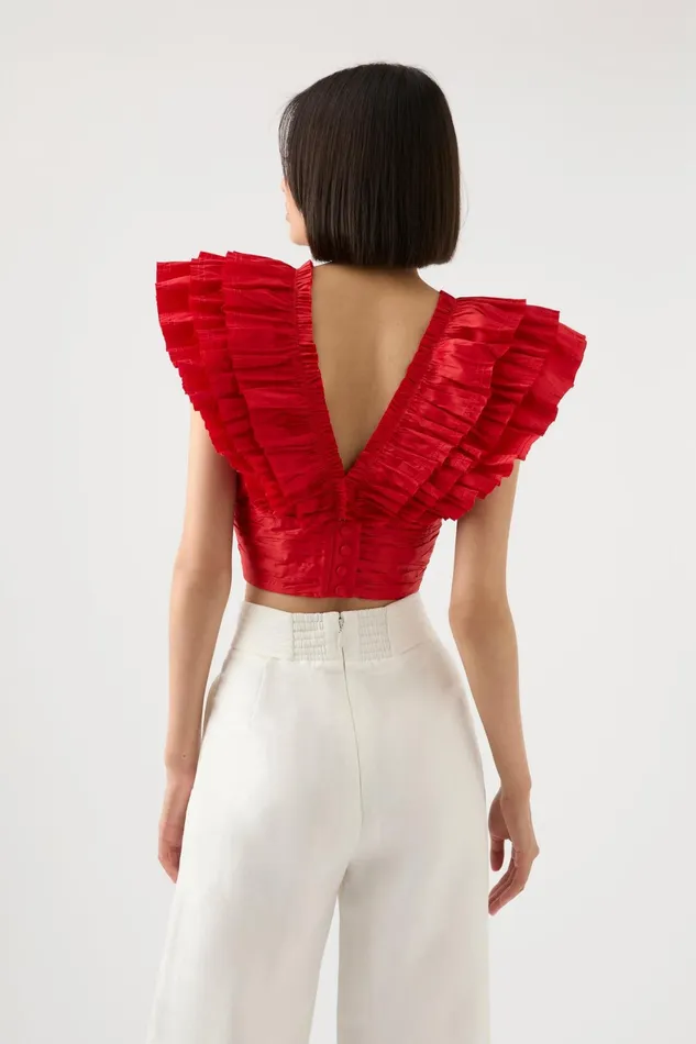 Aje Rhythmic Frill Bodice Scarlet Red Women Tops