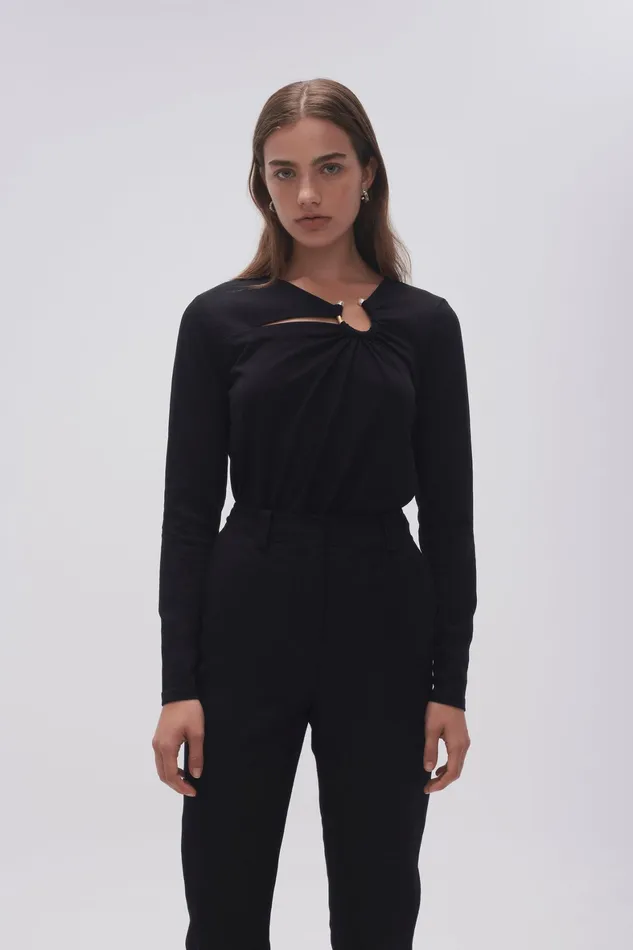 Aje Terrain Metal Ring Long Sleeve Black Women Tees