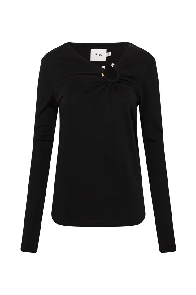 Aje Terrain Metal Ring Long Sleeve Black Women Tees