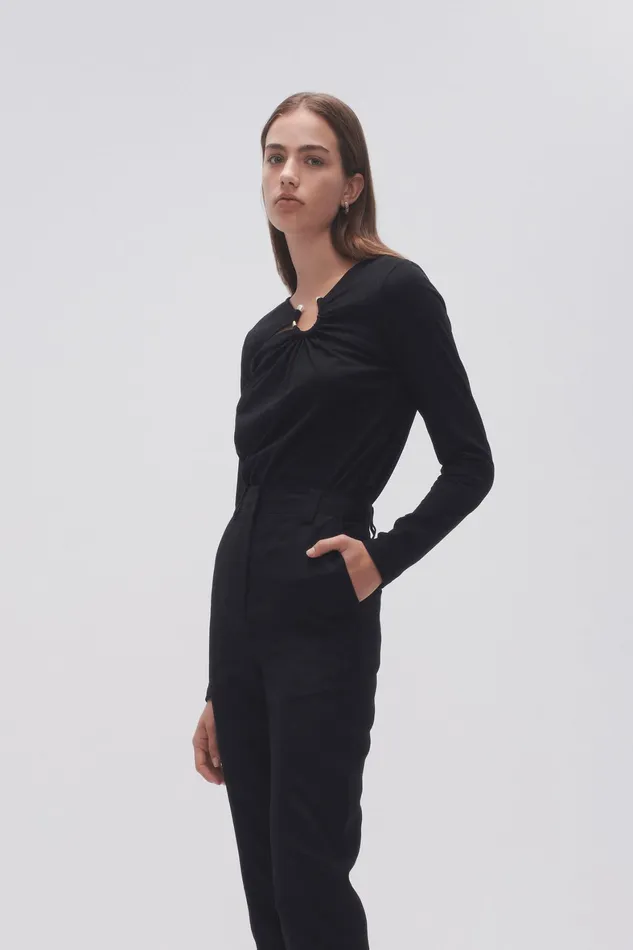Aje Terrain Metal Ring Long Sleeve Black Women Tees