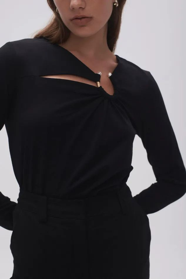 Aje Terrain Metal Ring Long Sleeve Black Women Tees