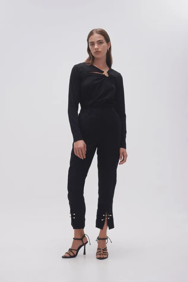 Aje Terrain Metal Ring Long Sleeve Black Women Tees