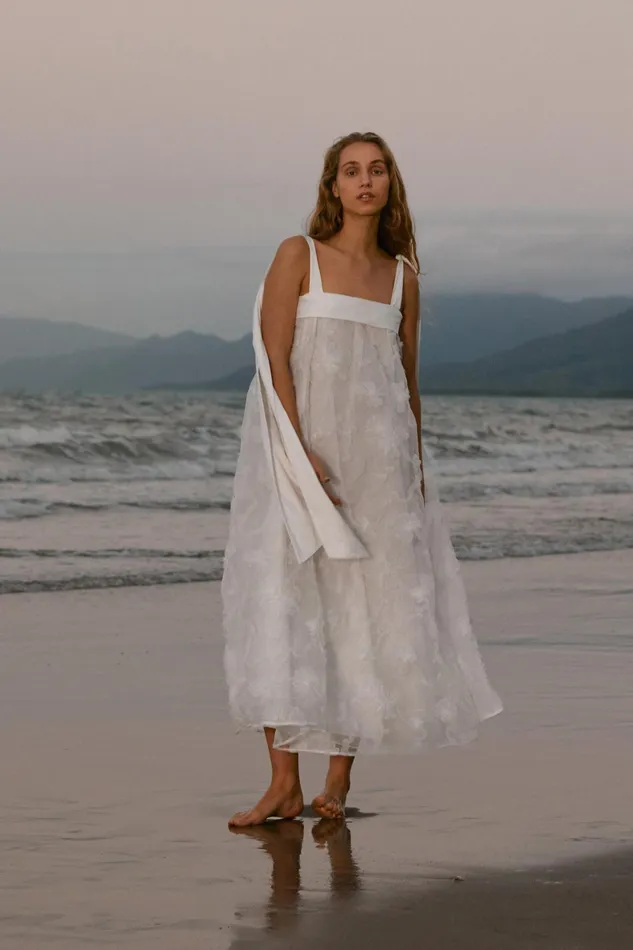 Aje Ursula Midi Dress Ivory Women Dresses