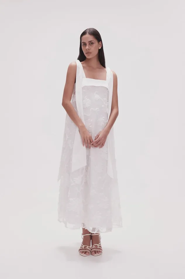 Aje Ursula Midi Dress Ivory Women Dresses