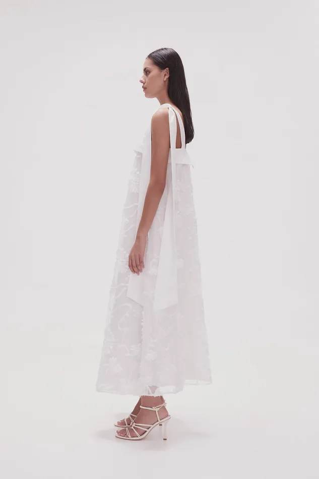 Aje Ursula Midi Dress Ivory Women Dresses