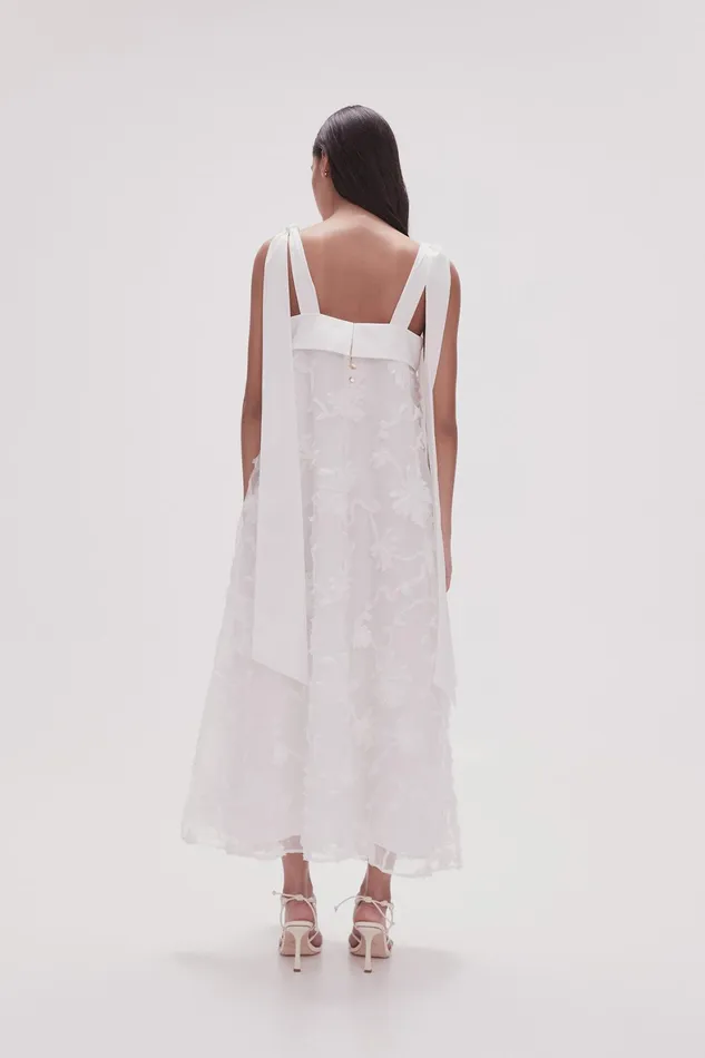 Aje Ursula Midi Dress Ivory Women Dresses