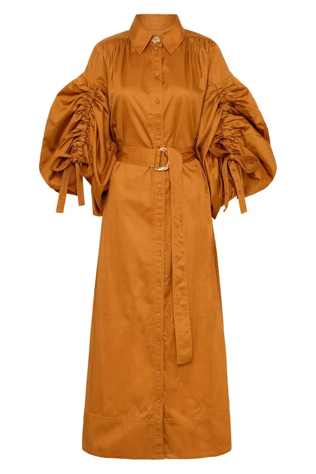 Aje Utopia Drawstring Midi Dress Chestnut Brown Women Dresses