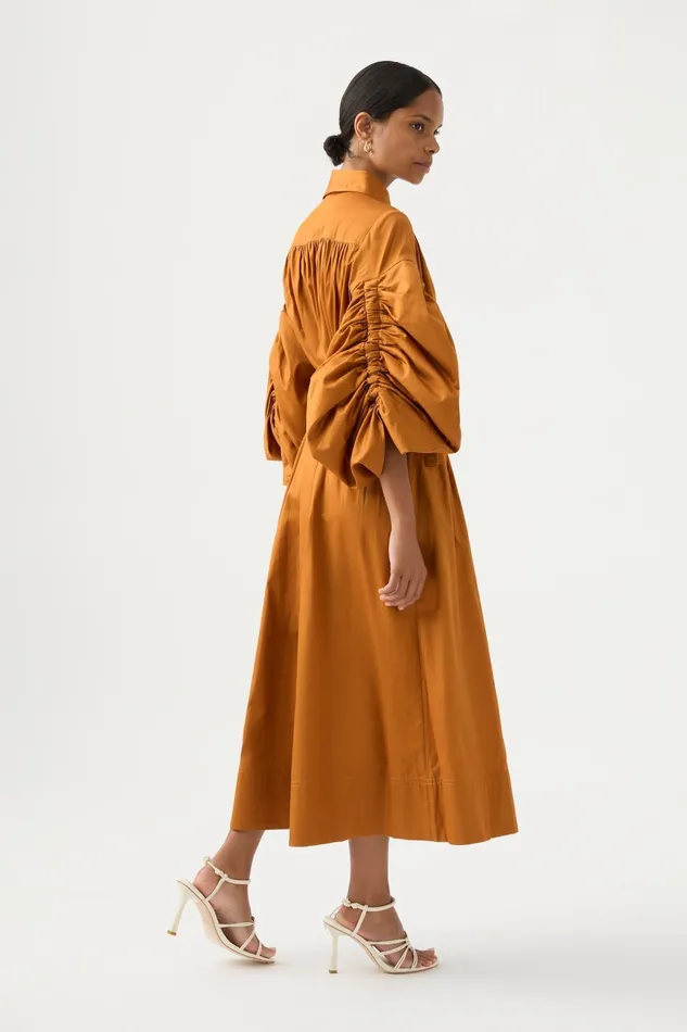 Aje Utopia Drawstring Midi Dress Chestnut Brown Women Dresses