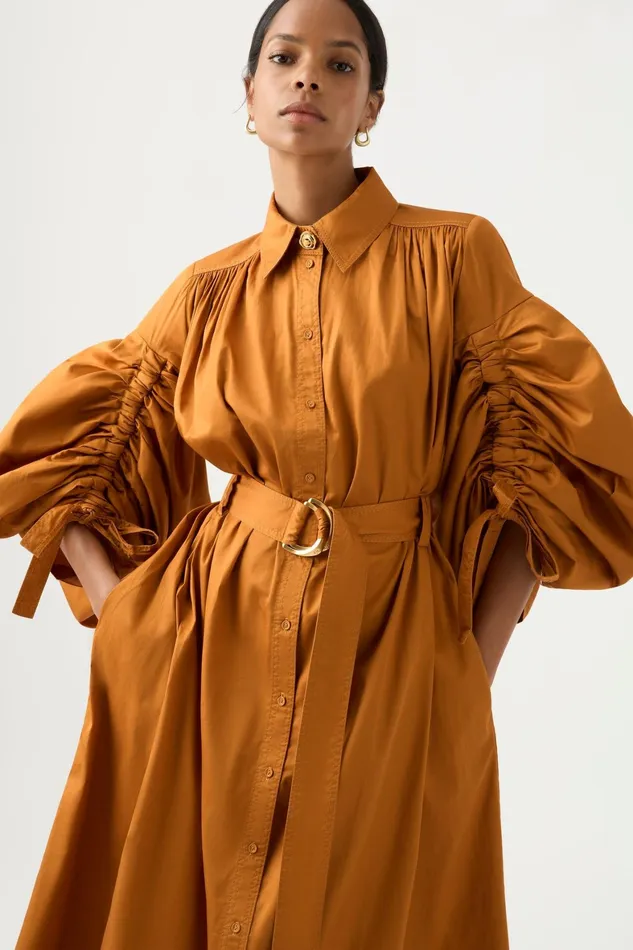 Aje Utopia Drawstring Midi Dress Chestnut Brown Women Dresses
