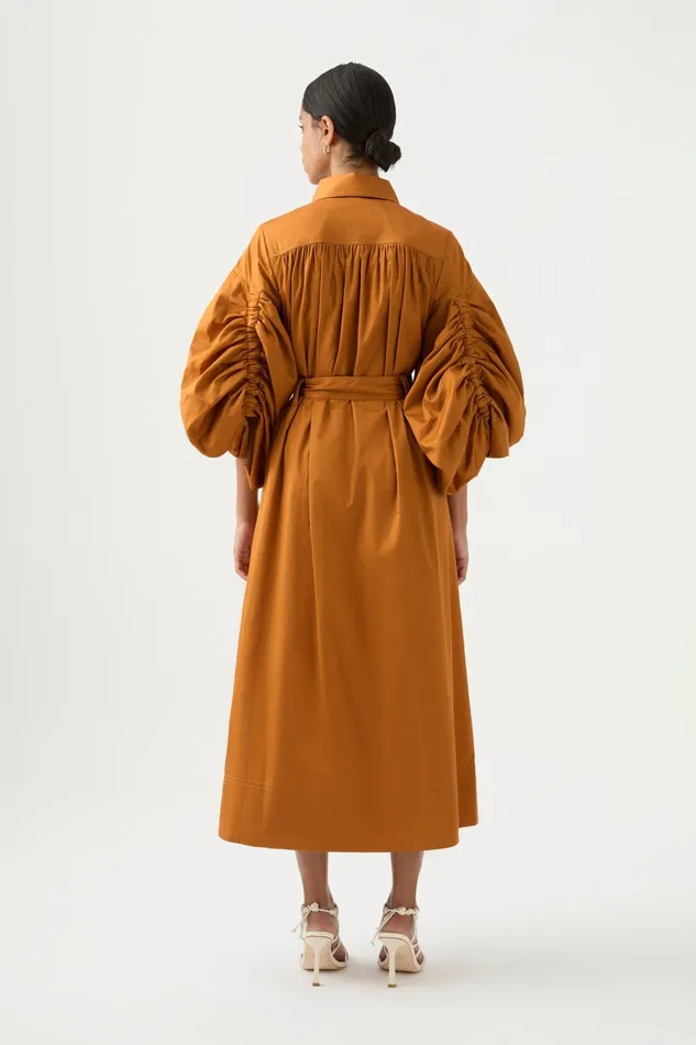 Aje Utopia Drawstring Midi Dress Chestnut Brown Women Dresses