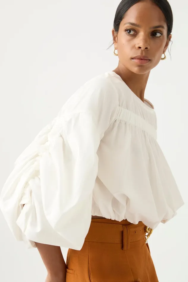 Aje Utopia Ruched Top Ivory Women Tops