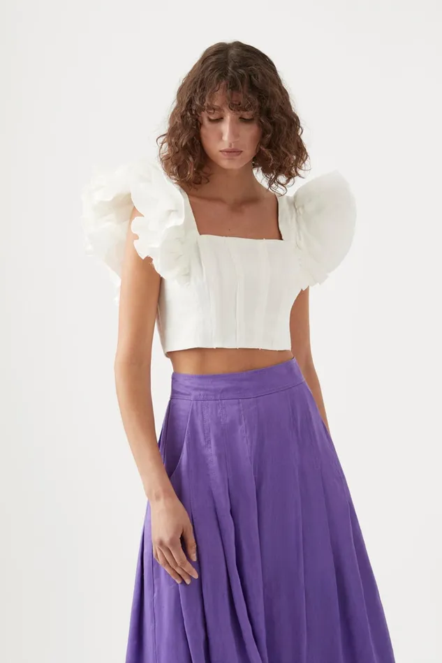 Aje Vanades Frill Crop Top Ivory Women Tops