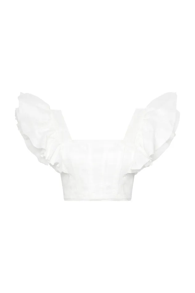 Aje Vanades Frill Crop Top Ivory Women Tops