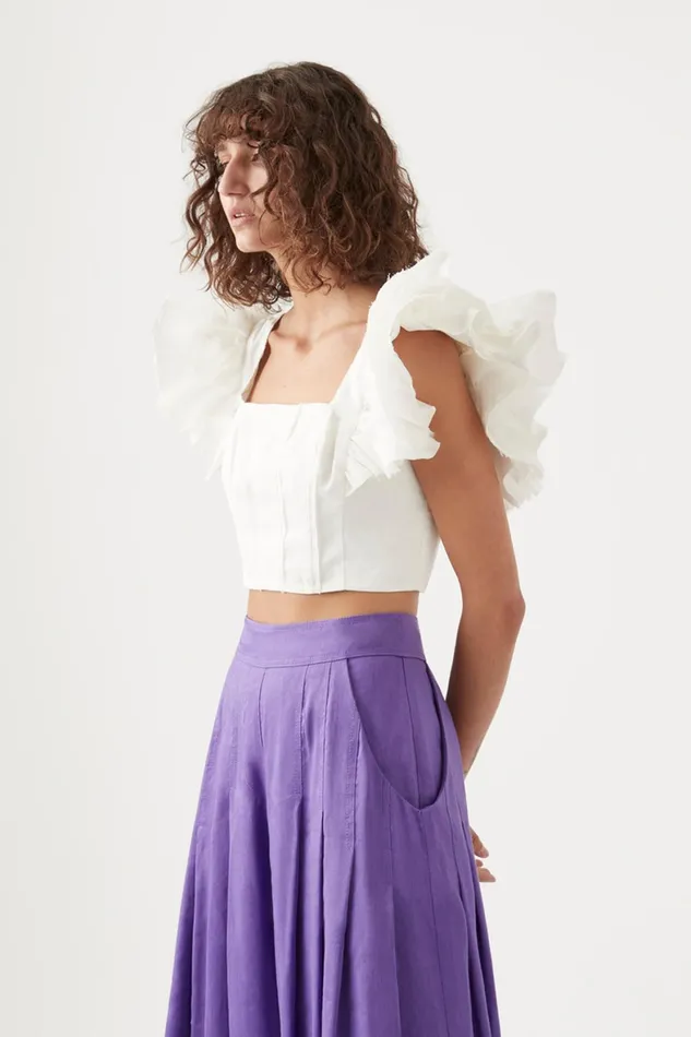 Aje Vanades Frill Crop Top Ivory Women Tops